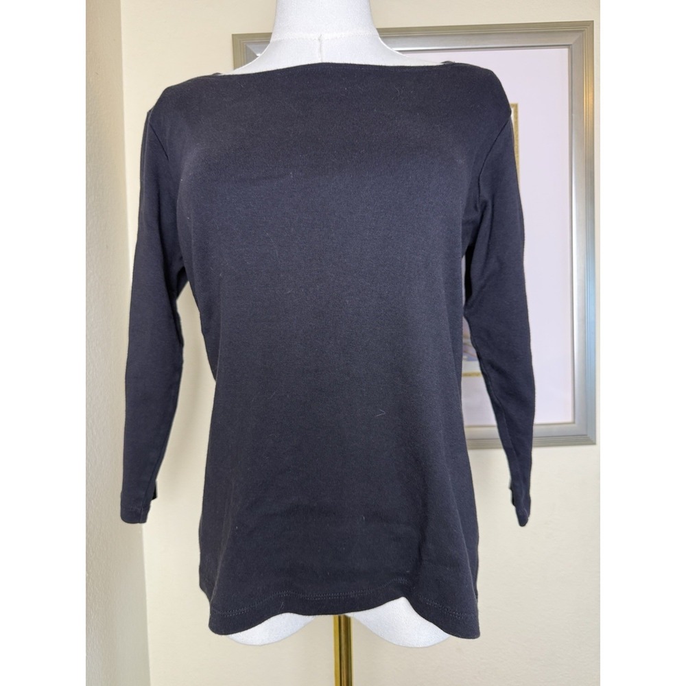 Talbots Square Neck Blouse 3/4 Sleeve Top | Black | Womens Size Small